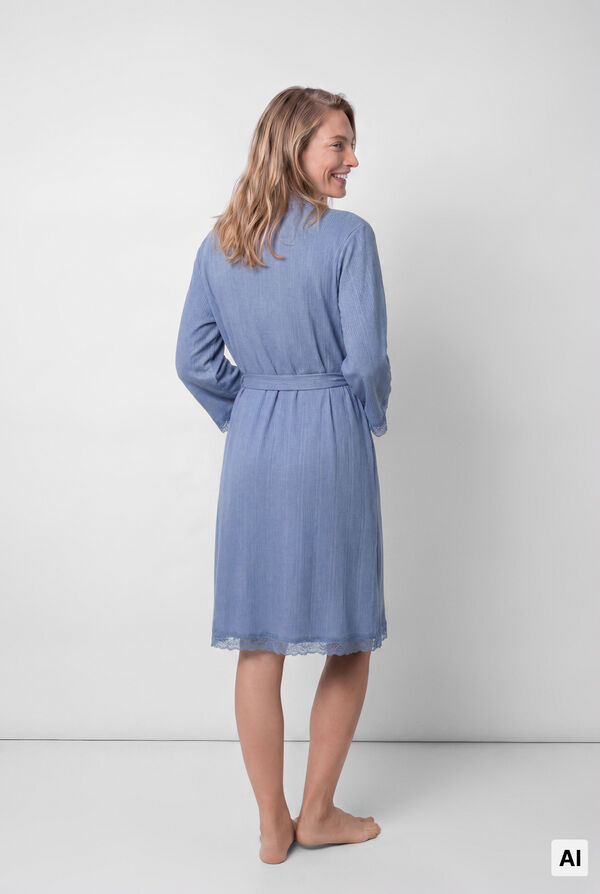 Women'secret Bata midi con cintur&oacute;n azul de encaje en las mangas azul