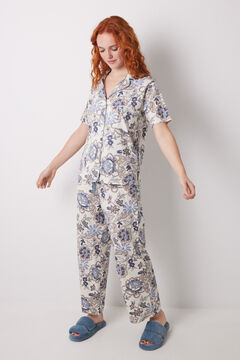 Womensecret Pijama camisera capri 100% algodón flores azul