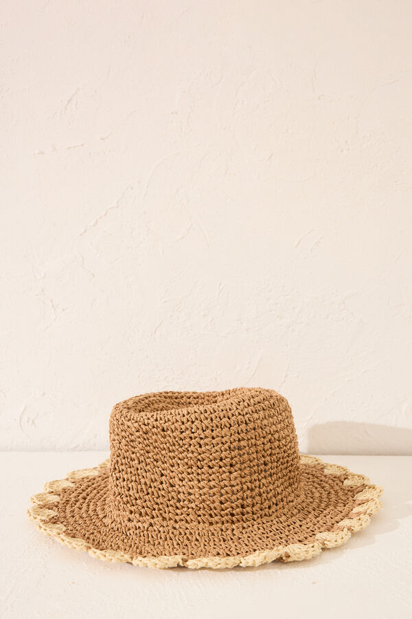Womensecret Sombrero de playa ondulado de rafia café