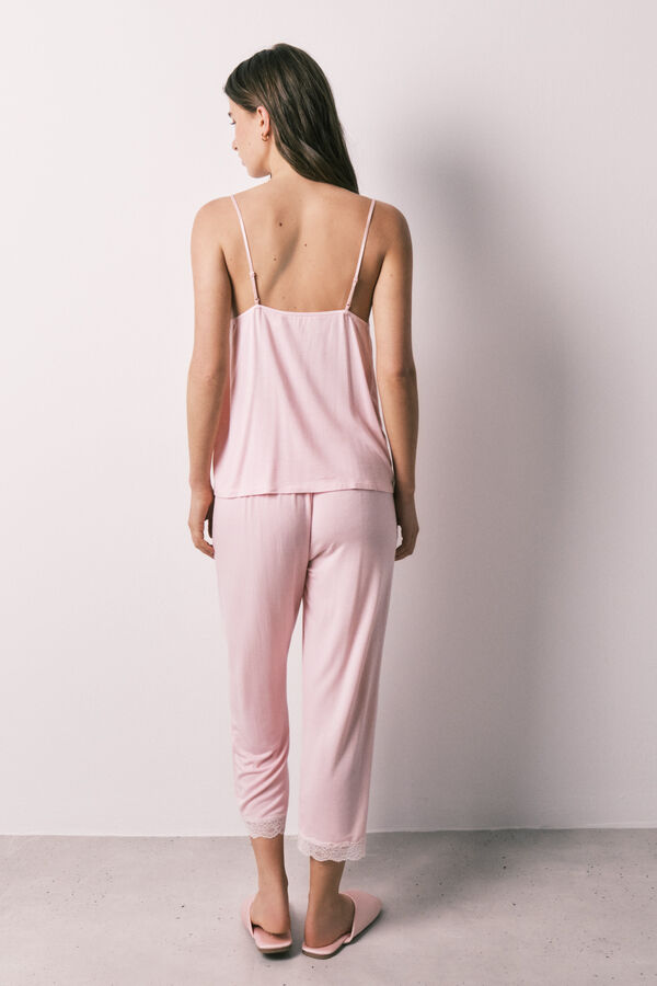 Women'secret Pijama capri de tirantes de viscosa y encaje rosa rosa