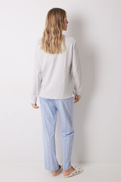Womensecret Pijama larga 100% algodón azul corazones gris