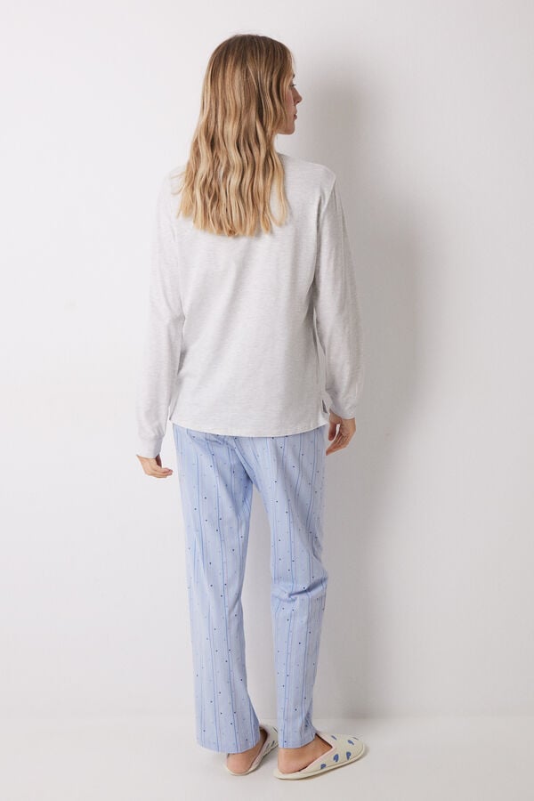 Womensecret Pijama larga 100% algodón azul corazones gris