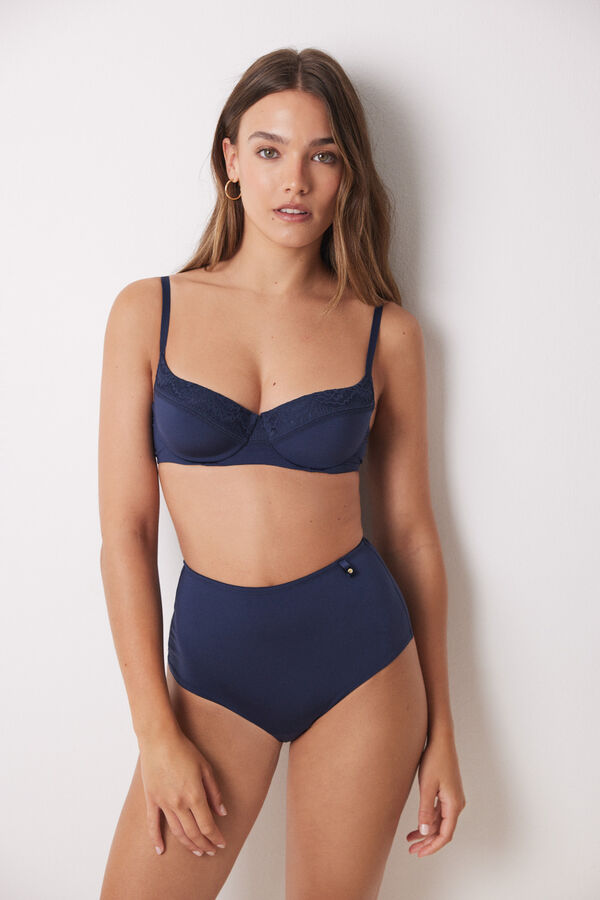 Womensecret Panty clásico alto microfibra azul oscuro azul