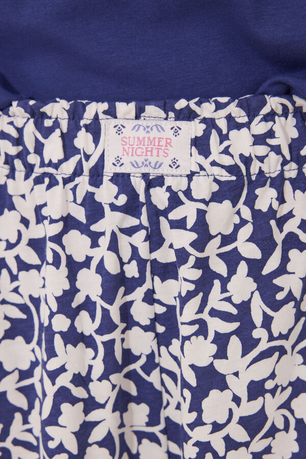 Womensecret Pijama Capri 100% algodón con estampado azul estampado