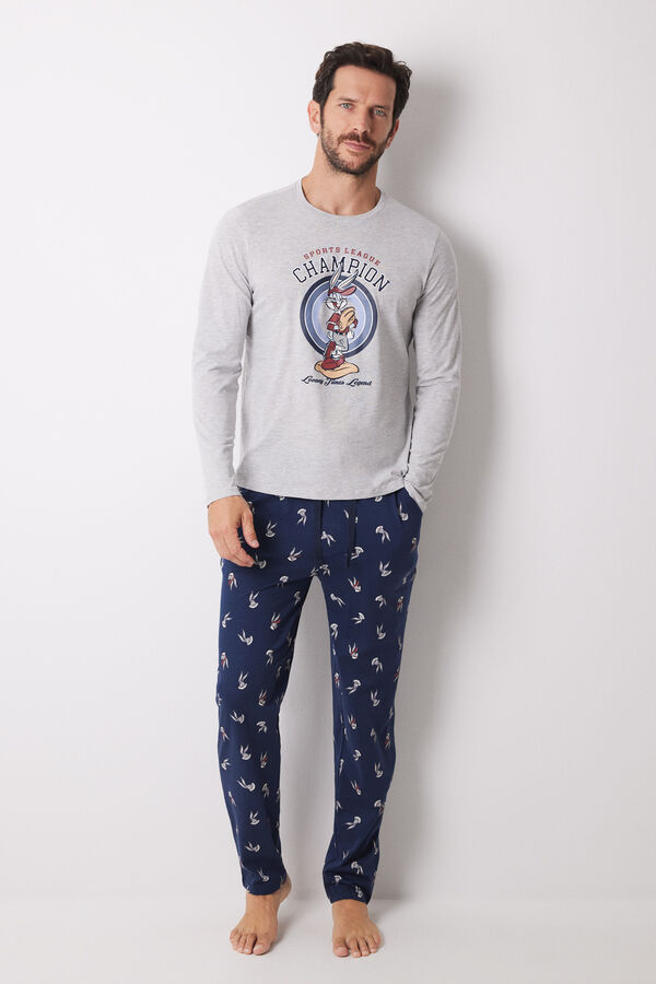 Womensecret Pijama larga hombre 100% algodón Looney Tunes gris