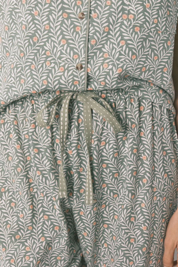 Women'secret Pijama camisera estampado de flores de 100% algod&oacute;n verde