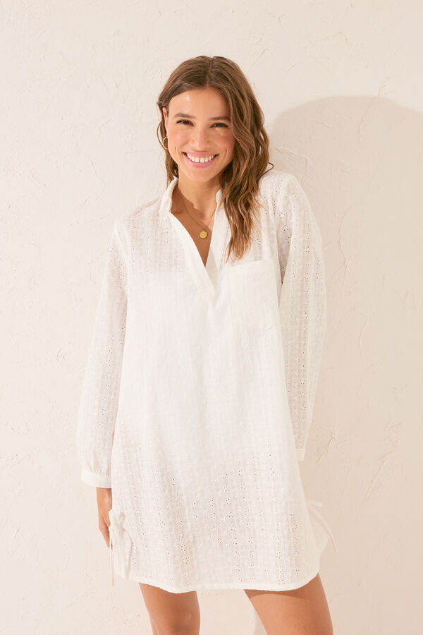 Womensecret Vestido midi de algodón blanco bordado blanco