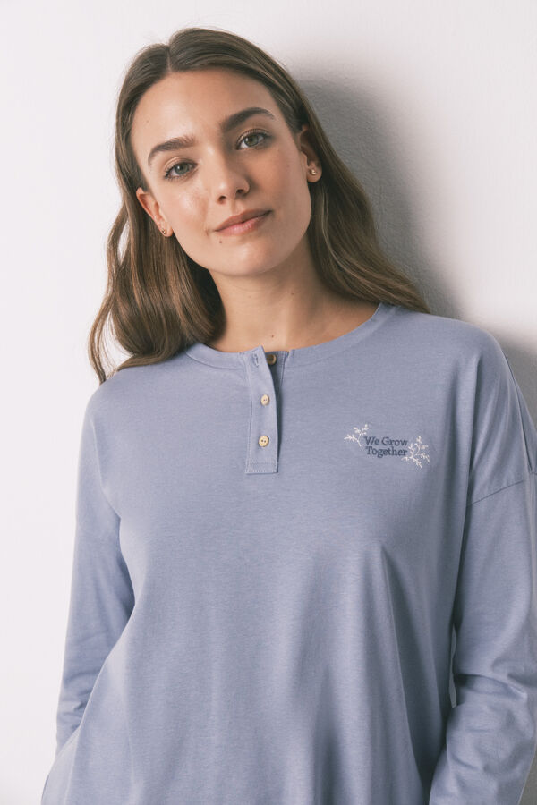 Women'secret Pijama larga con pantal&oacute;n a cuadros azul