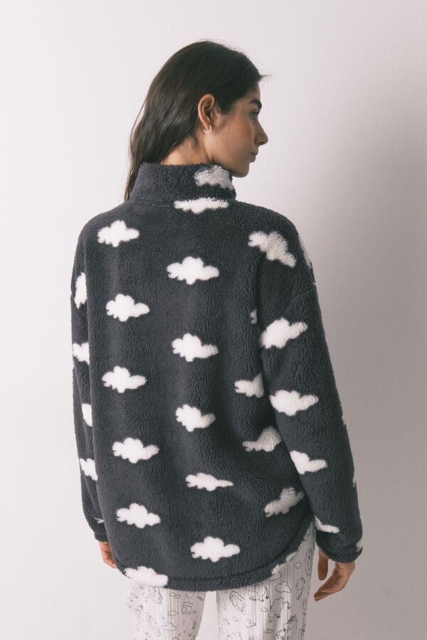 Women'secret Bata corta de polar con estampado de nubes gris Moomin gris