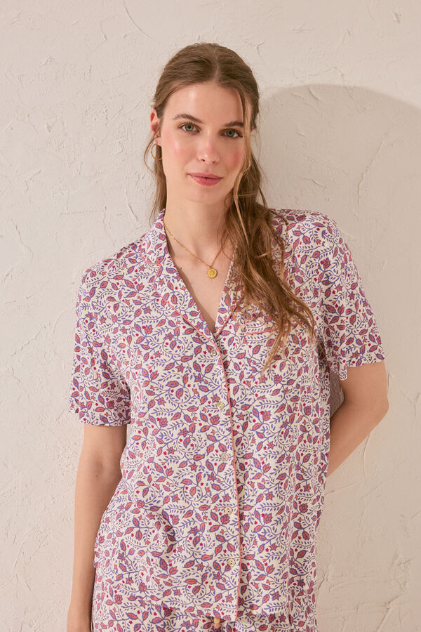 Womensecret Pijama camisera de viscosa con estampado rosa rosa