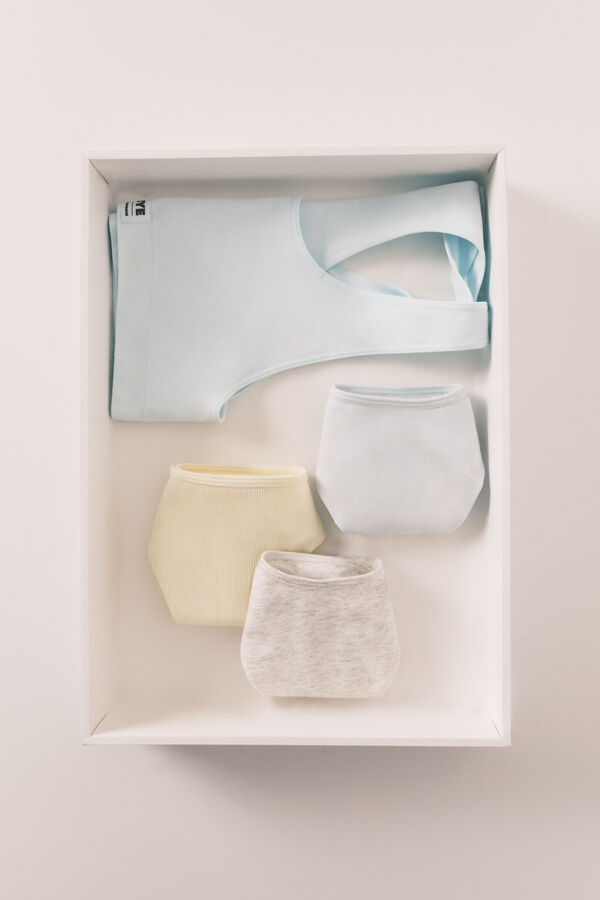 HI&BYE Pack 3 tangas de algod&oacute;n gris, amarillo, azul blanco