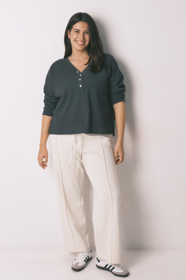 Women'secret Pantal&oacute;n largo de felpa fina blanca marfil