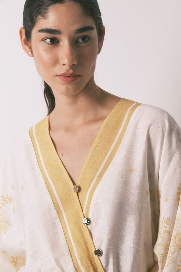 Women'secret Vestido caft&aacute;n jacquard flores marfil