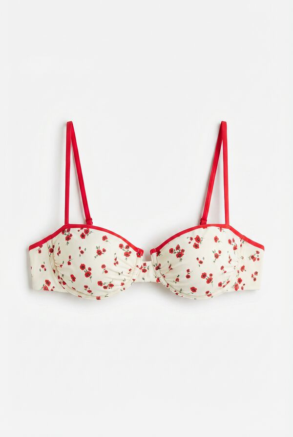 Women'secret Top bikini balconette mini de flores rojas blanco