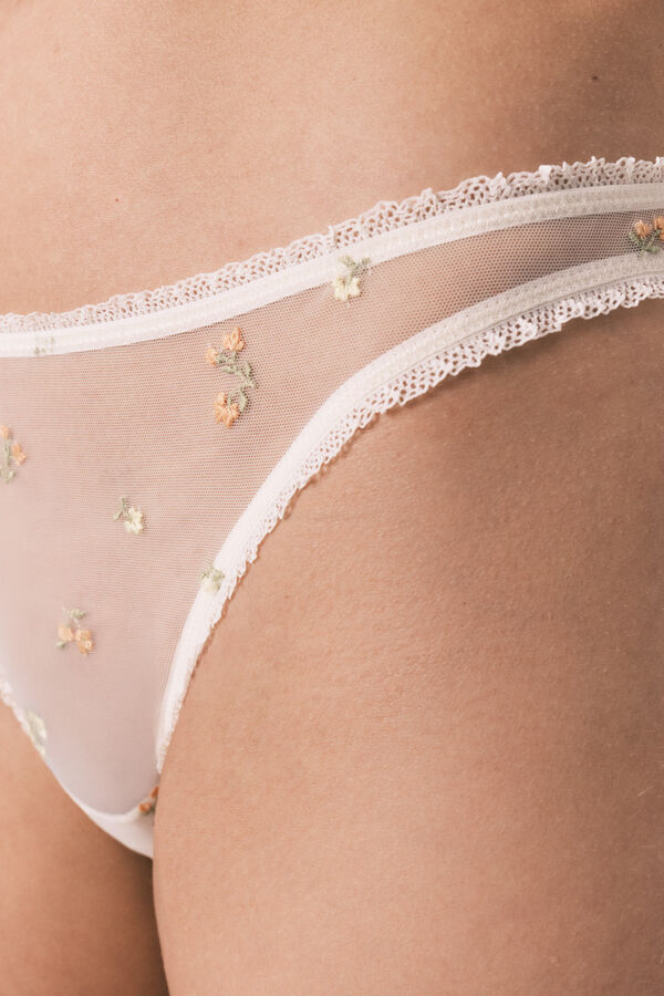 Women'secret Panty brasile&ntilde;o bordado de flores blanco marfil