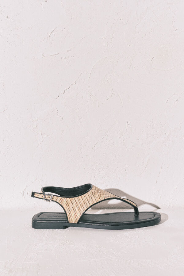 Women'secret Sandalias planas de dedo de rafia negro