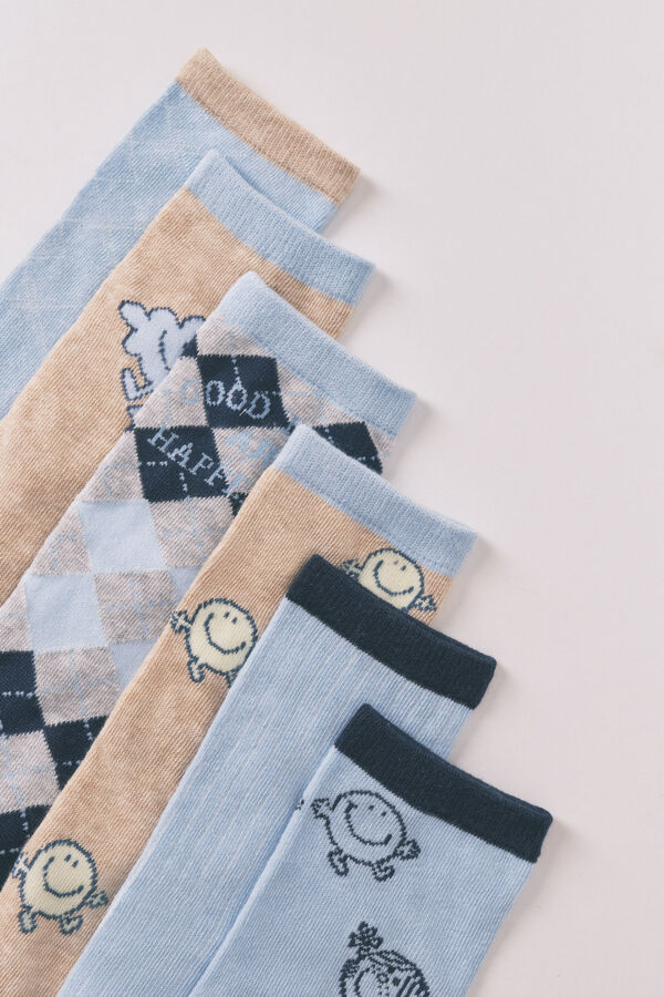 Women'secret Pack de 6 calcetines largos de algodón Mr. Men azul