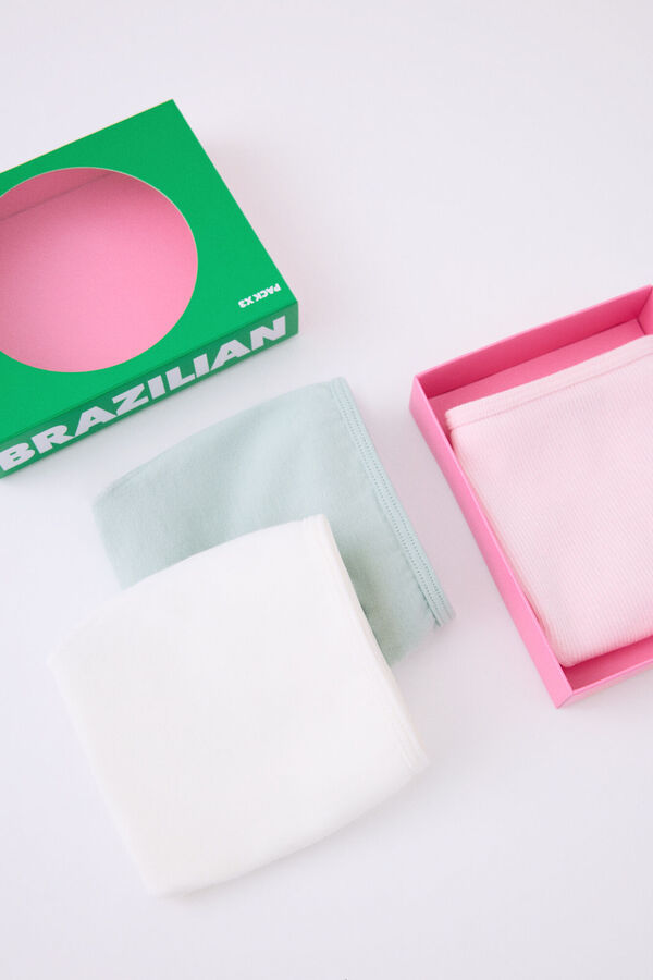 Womensecret Pack 3 bragas brasileñas blanco, rosa, verde blanco
