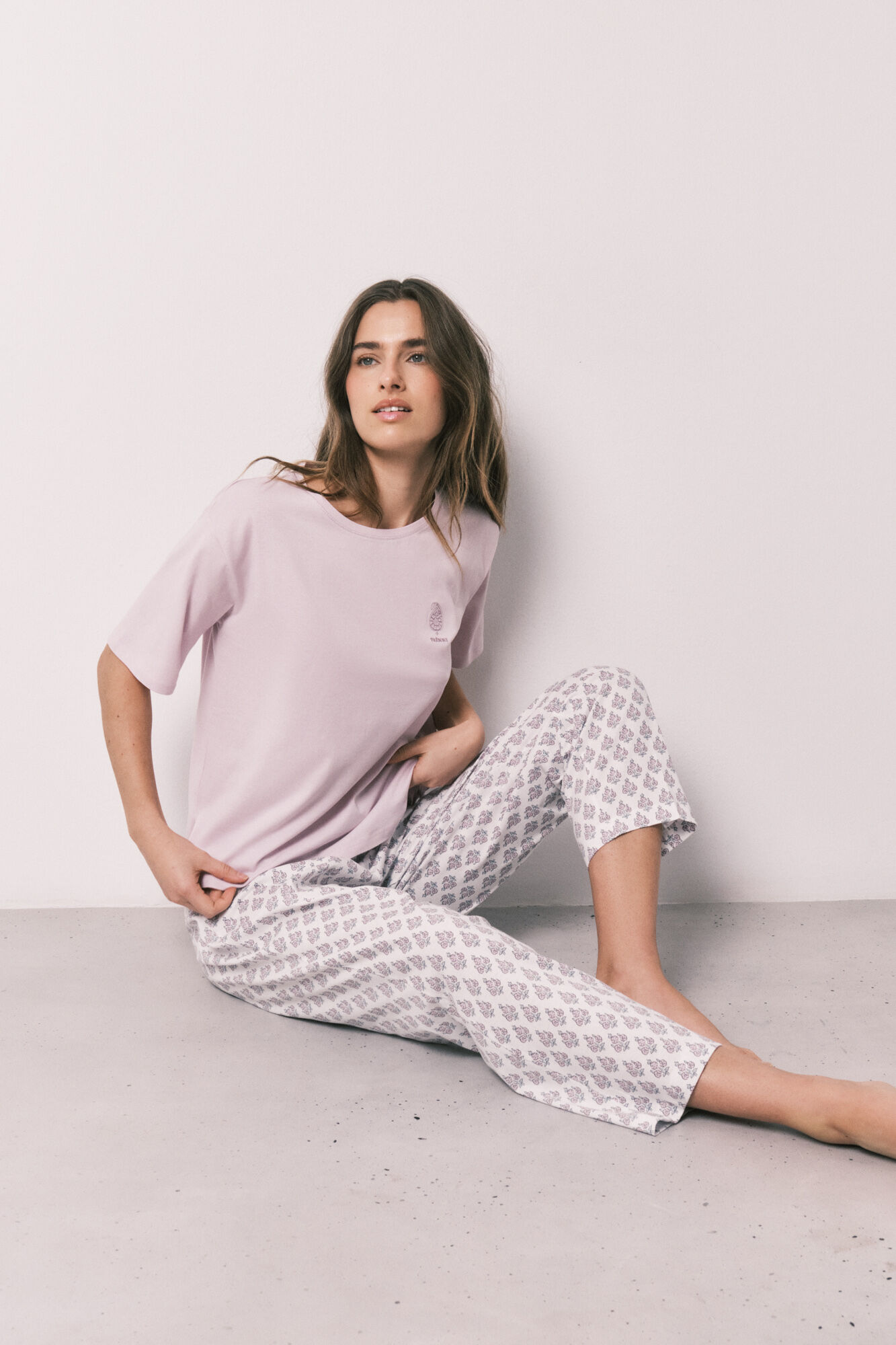Women'secret Pijama estampada de sellos de 100% algod&oacute;n rosa