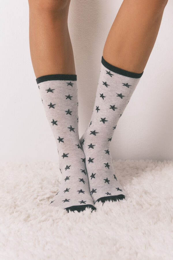 Women'secret Pack de 6 calcetines largos de algodón con estrellas   gris