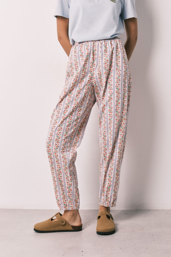 Women'secret Pantal&oacute;n carrot 100% algod&oacute;n estampado de flores rosa