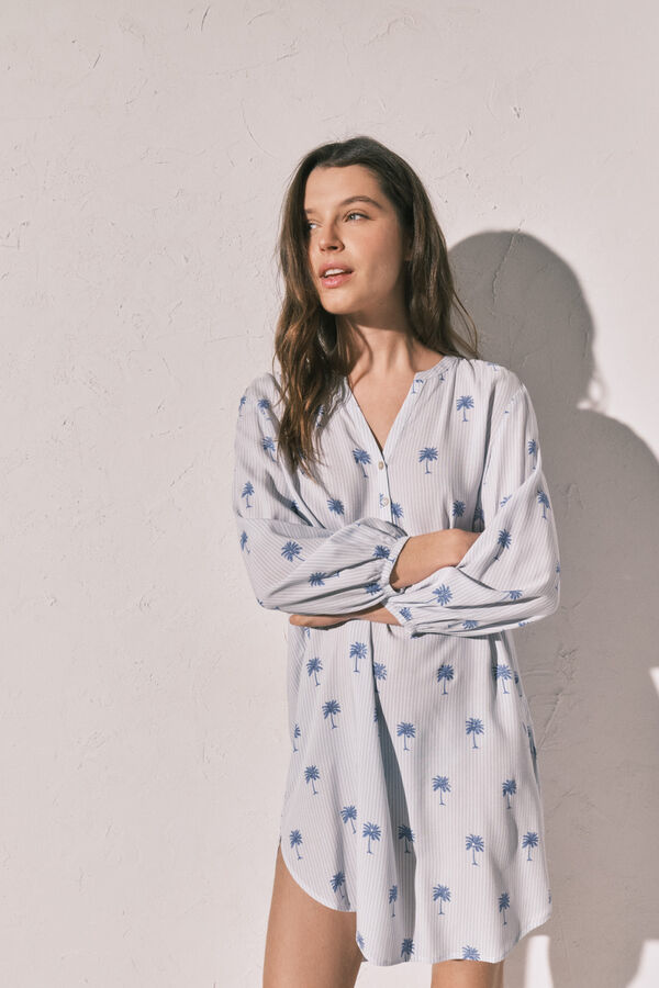 Women'secret Playera de dormir corta de rayas con palmeras estampado