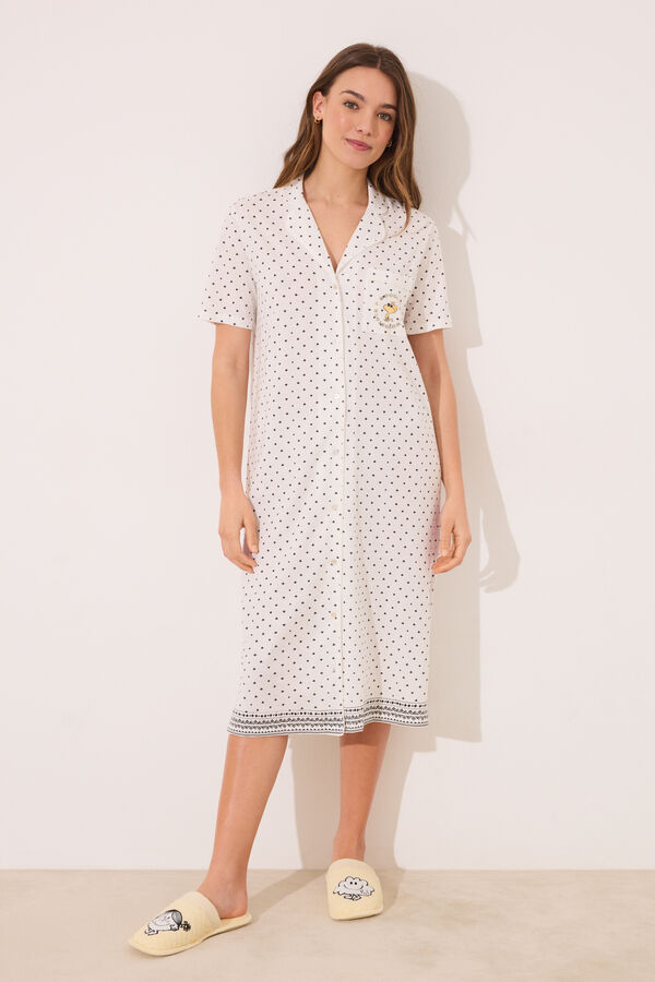 Womensecret Camisón de algodón con puntos de Snoopy marfil