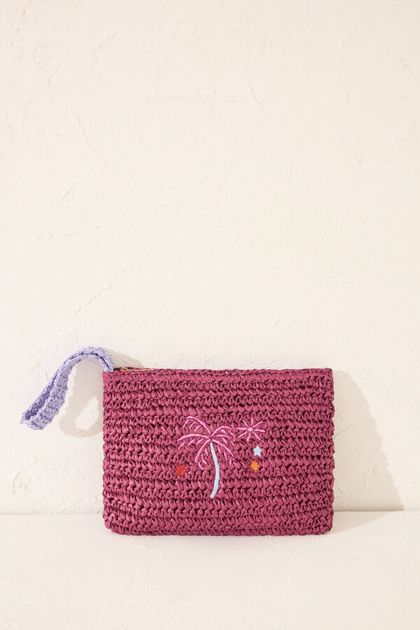 Womensecret Pequeño neceser de rafia con estampado morado morado/lila