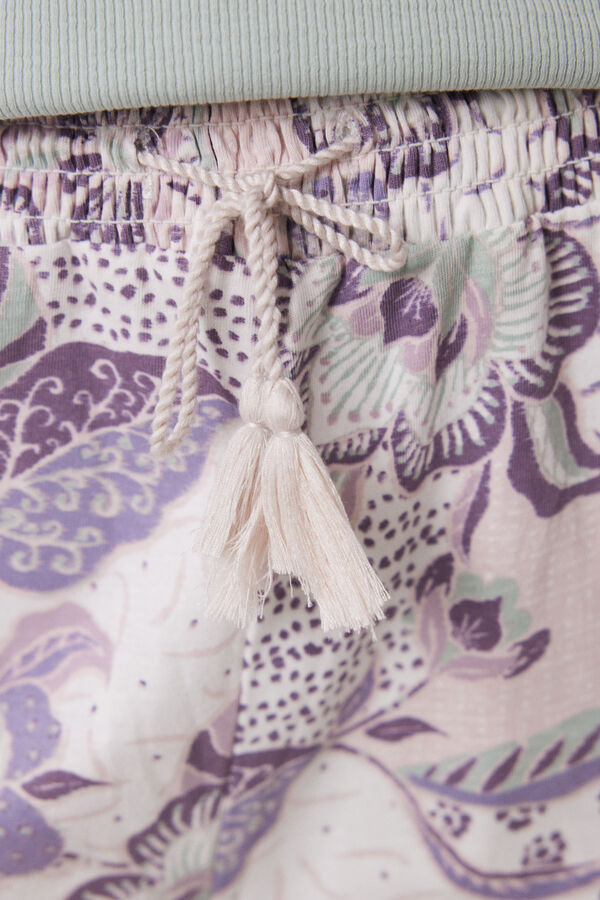 Womensecret Pantalón largo 100% algodón flores morado/lila