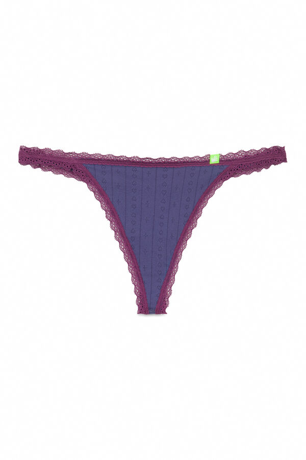 Womensecret Tanga de pointelle azul sin costuras azul