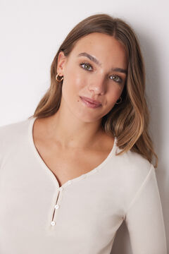 Womensecret Playera de cuello redondo con botones y manga larga marfil marfil