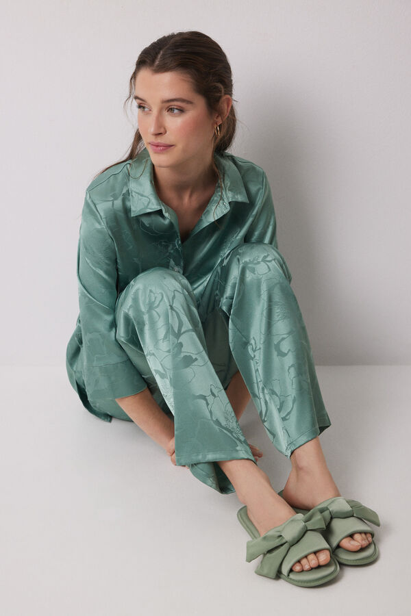 Womensecret Pantuflas satén lazo verde verde