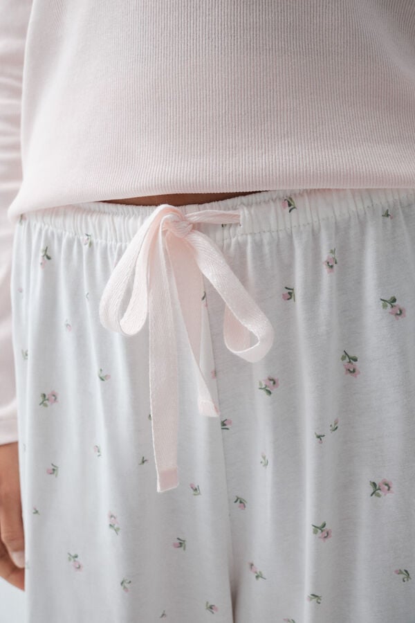 Women'secret Pijama larga de algod&oacute;n con estampado floral rosa claro rosa