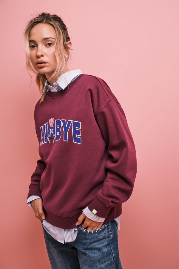 HI&BYE Sudadera de felpa con logo de osito granate p&uacute;rpura