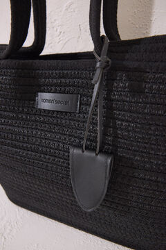 Womensecret Bolsa de playa negra rafia negro