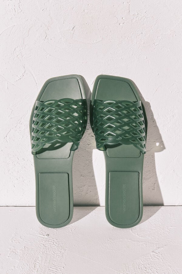 Women'secret Sandalias planas jelly verde kaki