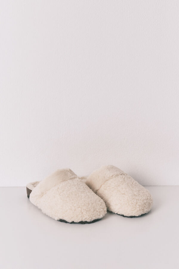 Women'secret Pantuflas para casa de borrego beige marfil