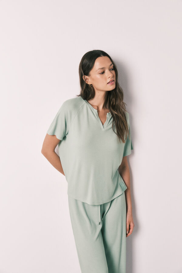 Women'secret Pijama capri de tela waffle verde verde