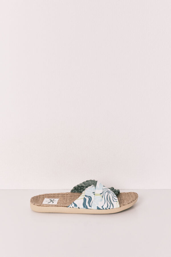 Women'secret Sandalias de tiras trenzadas y estampadas kaki