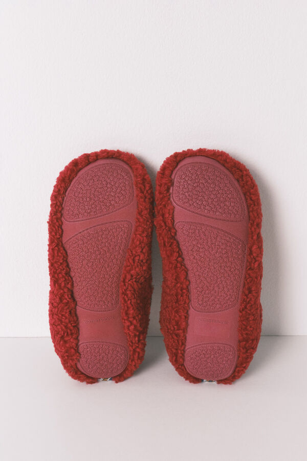 Women'secret Pantuflas para casa rojas de borrego rojo