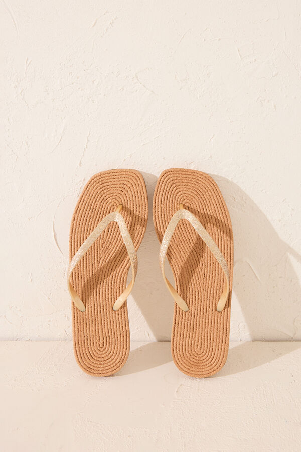 Womensecret Chanclas esparto punta cuadrada café