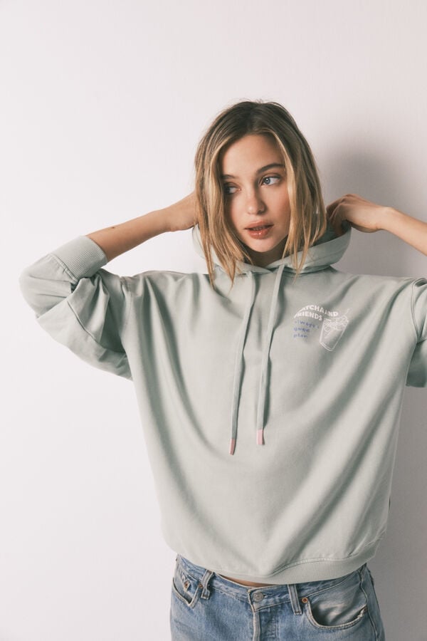 HI&BYE Sudadera con capucha de felpa de algod&oacute;n verde verde