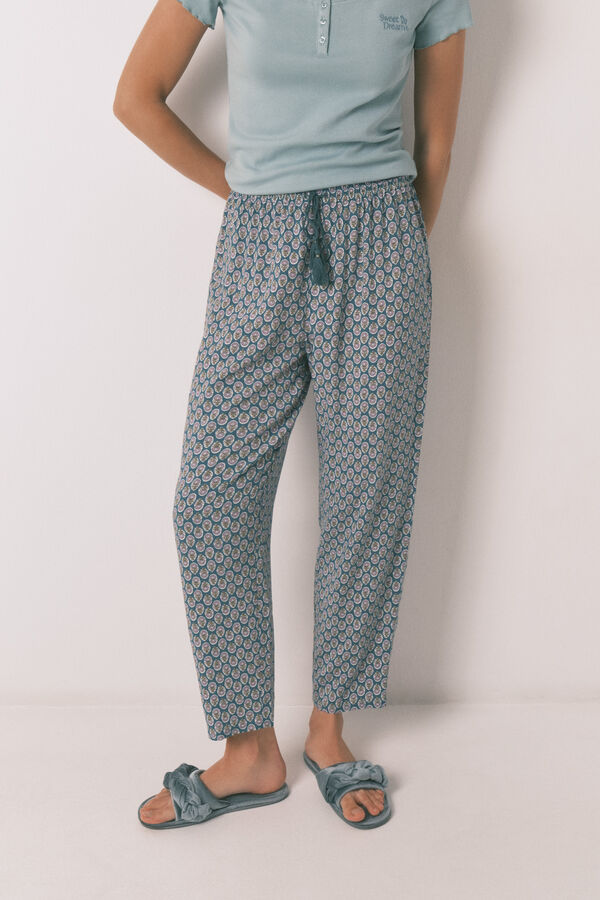 Women'secret Pantalón largo con estampado de viscosa zanahoria verde