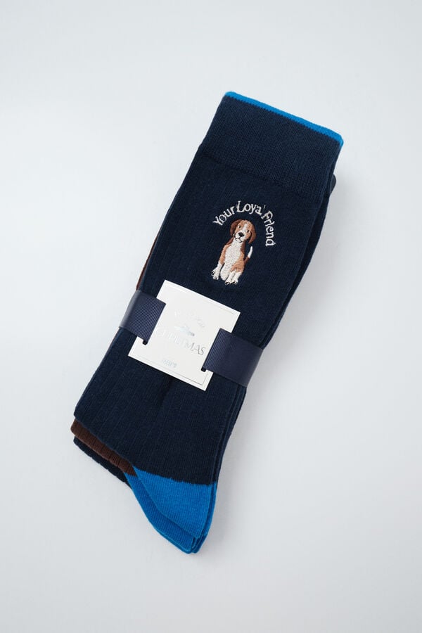 Women'secret Pack 3 calcetines lisos perros estampado
