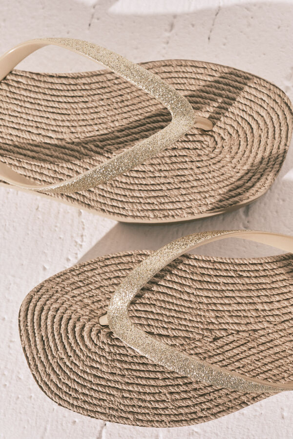Women'secret Chanclas de efecto esparto con brillo amarillo