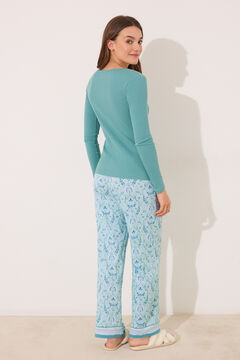 Womensecret Pijama larga verde esmeralda con flores verde