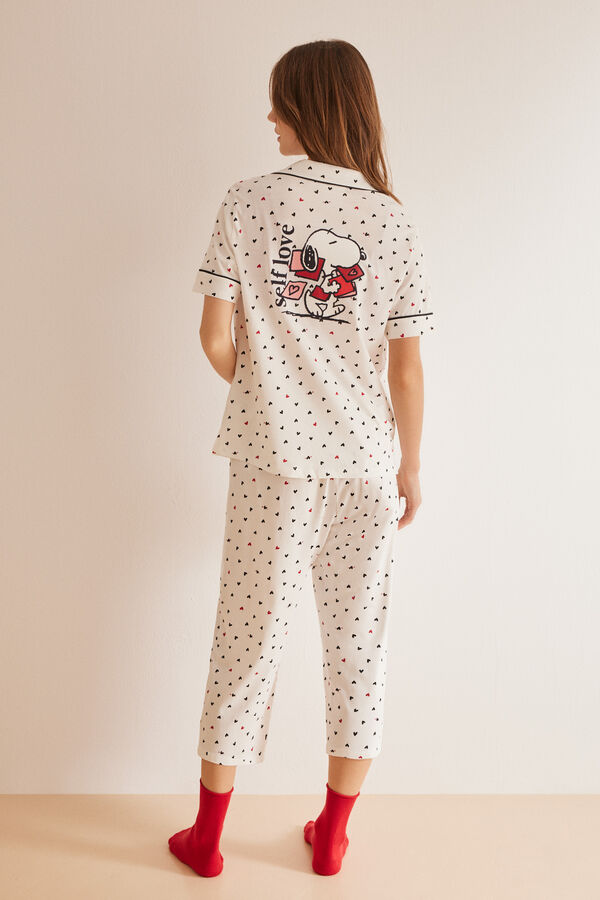 Womensecret Pijama camisera Capri 100% algodón Snoopy blanco