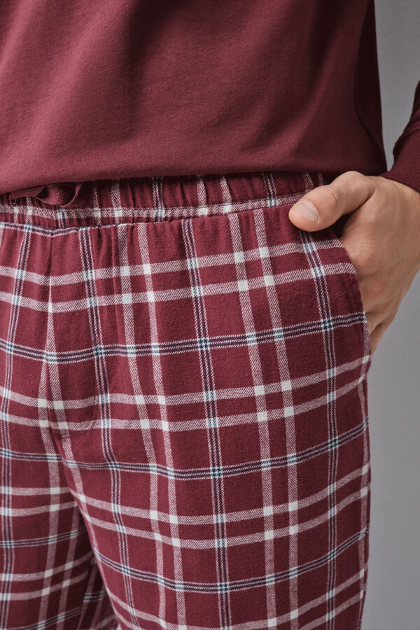 Women'secret Pijama larga de algod&oacute;n a cuadros granate p&uacute;rpura