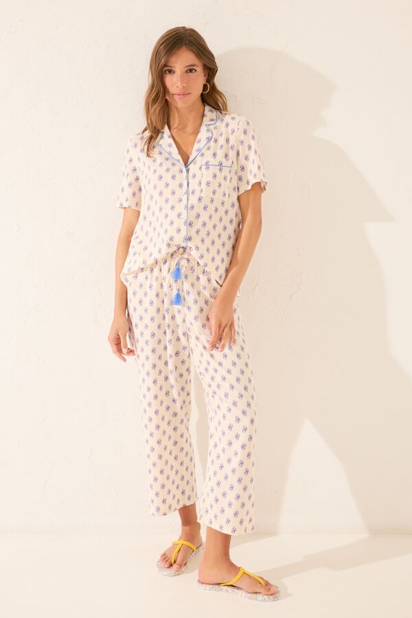 Womensecret Pijama camisera largo de viscosa beige blanco