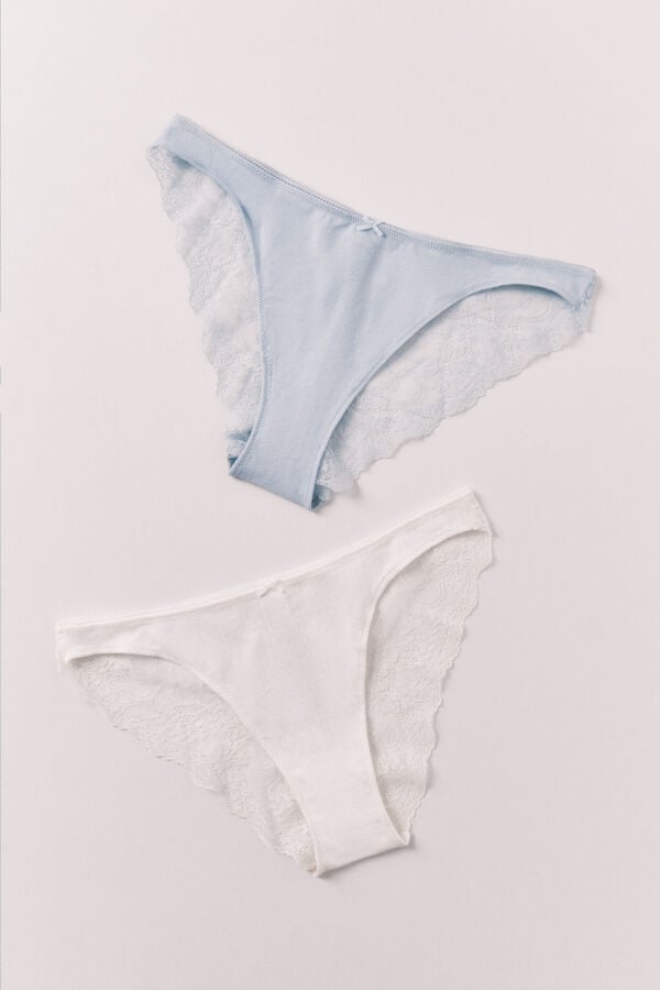 Women'secret Pack 2 panties cl&aacute;sicas de algod&oacute;n azul y blanco azul